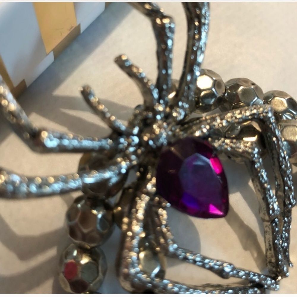 VINTAGE SPIDER Goth Stretch Bracelet purple crystal NEW - Picture 4 of 6